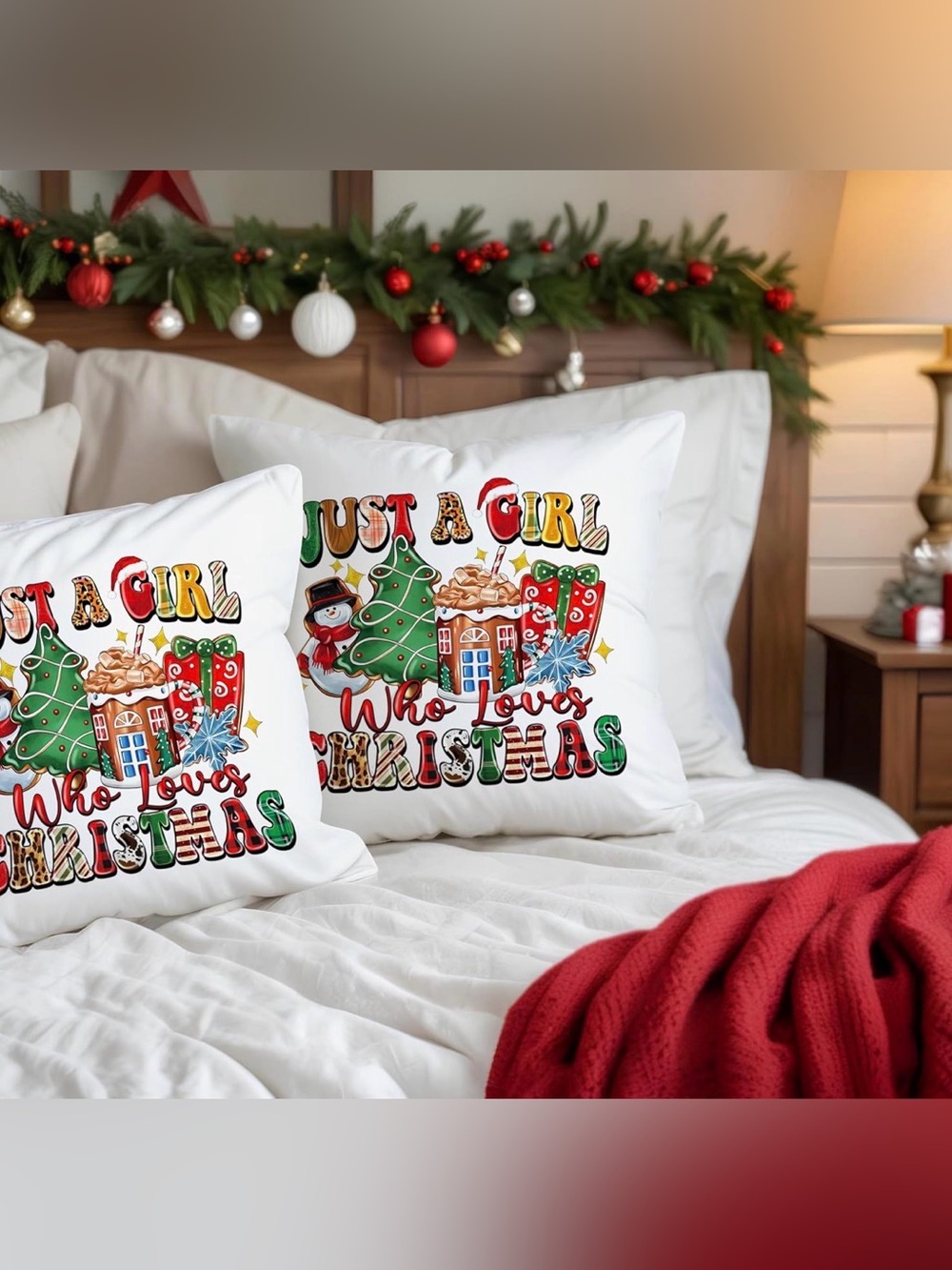 Just a Girl Who Loves Christmas Pillow Covers Set of 2 18x18 🌲🧑‍🎄 - Picture 4 of 9